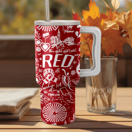 taylor swift red album music custom stanley quencher 40oz stainless steel tumbler with handle hqlhk