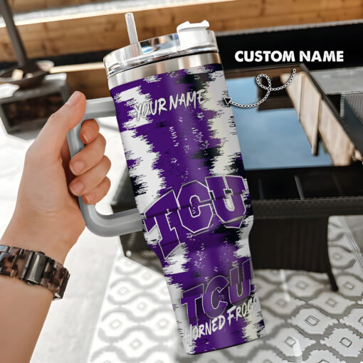 tcu horned frogs ncaa custom stanley quencher 40oz stainless steel tumbler with handle