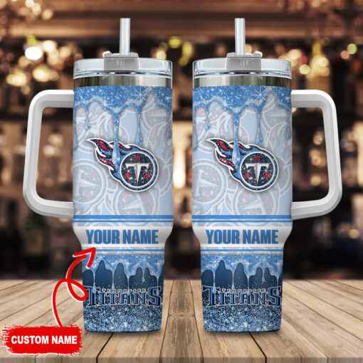 tennessee titans nfl glitter custom stanley quencher 40oz stainless steel tumbler with handle