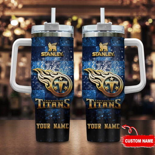 tennessee titans nfl glitter golden logo custom stanley quencher 40oz stainless steel tumbler with handle un1tv