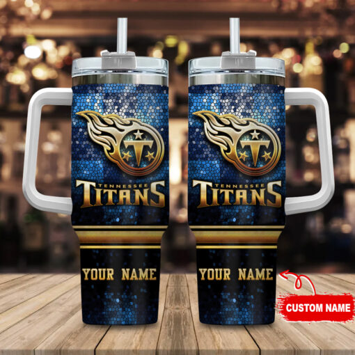 tennessee titans nfl glitter golden logo custom stanley quencher 40oz stainless steel tumbler with handle