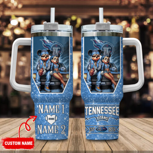 tennessee titans nfl mickey and minnie couple custom stanley quencher 40oz stainless steel tumbler with handle wie7r