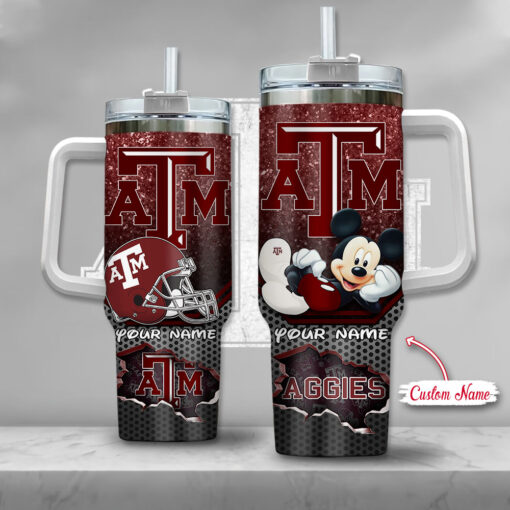 texas am aggies ncaa mickey mouse custom stanley quencher 40oz stainless steel tumbler with handle frowm