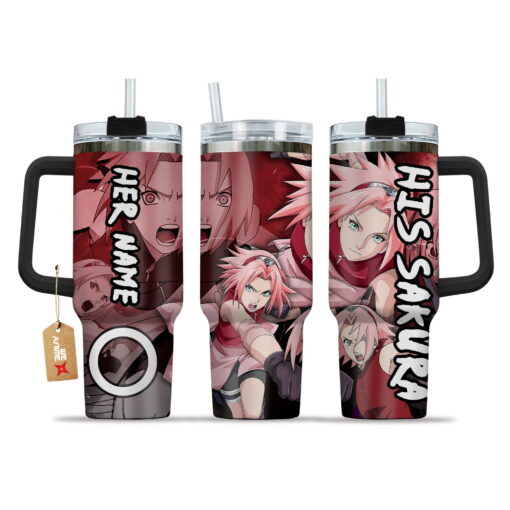 valentine his sakura haruno naruto anime custom stanley quencher 40oz stainless steel tumbler with handle ay5o5