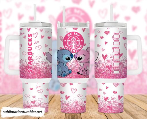 valentine stitch disney cartoon custom stanley quencher 40oz stainless steel tumbler with handle