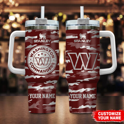 washington commanders nfl camo pattern custom stanley quencher 40oz stainless steel tumbler with handle wfafl