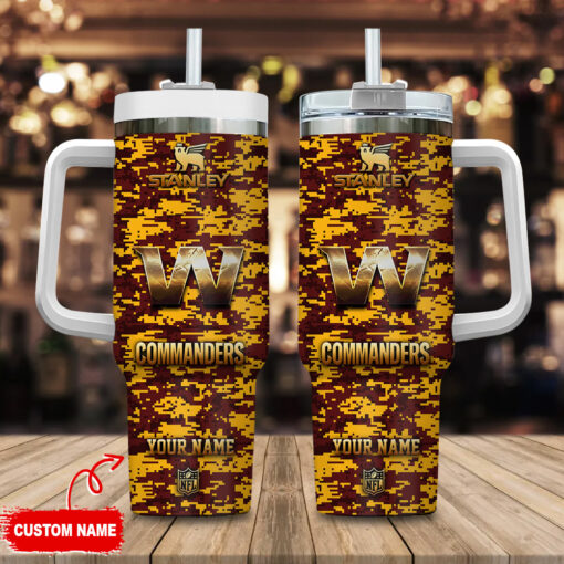 washington commanders nfl camouflage golden logo custom stanley quencher 40oz stainless steel tumbler with handle 7h6sf