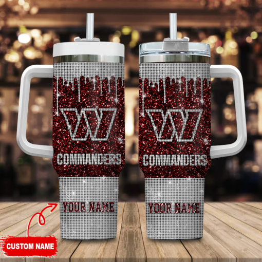 washington commanders nfl glitter and diamonds bling custom stanley quencher 40oz stainless steel tumbler with handle tb15j