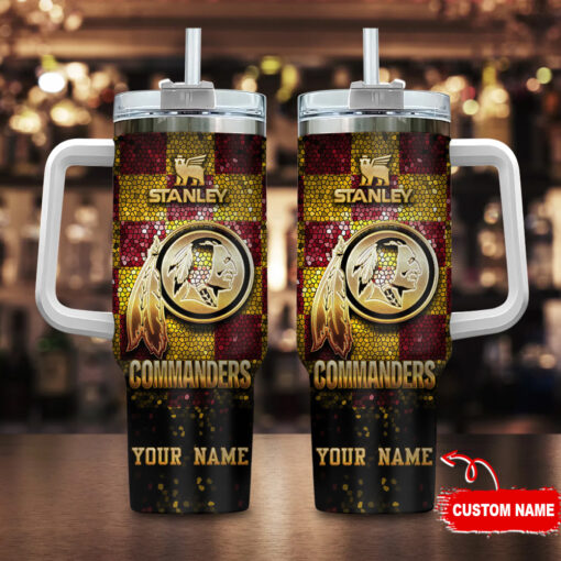 washington commanders nfl glitter golden logo custom stanley quencher 40oz stainless steel tumbler with handle 35uvc