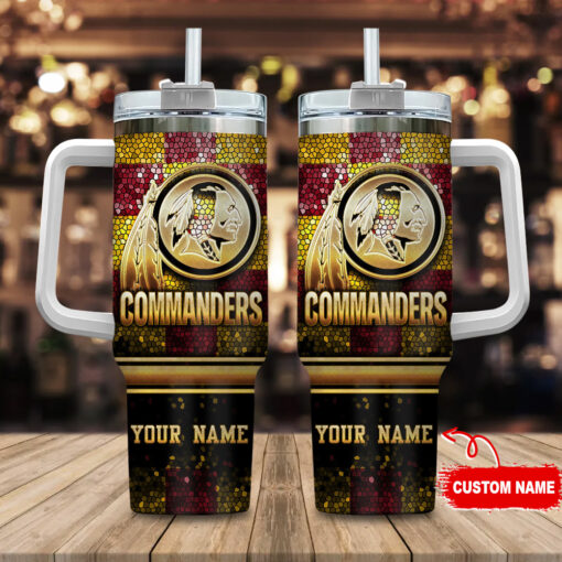 washington commanders nfl glitter golden logo custom stanley quencher 40oz stainless steel tumbler with handle ynp8b