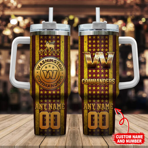 washington commanders nfl golden logos us flag custom stanley quencher 40oz stainless steel tumbler with handle wjrit