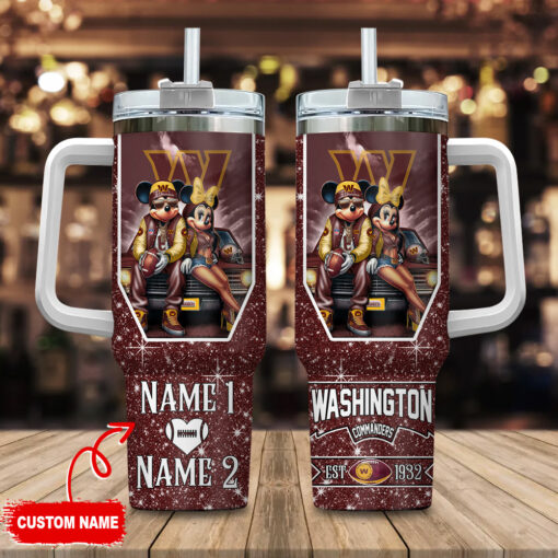 washington commanders nfl mickey and minnie couple custom stanley quencher 40oz stainless steel tumbler with handle f4ejr