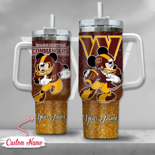 washington commanders nfl mickey mouse glitter custom stanley quencher 40oz stainless steel tumbler with handle u82i9