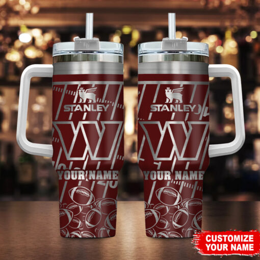 washington commanders nfl silver custom stanley quencher 40oz stainless steel tumbler with handle ubeeu