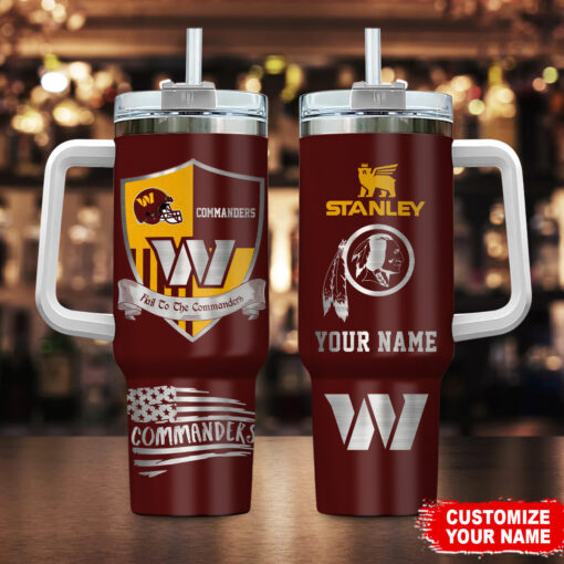 washington commanders nfl silver logo custom stanley quencher 40oz stainless steel tumbler with handle yjyth