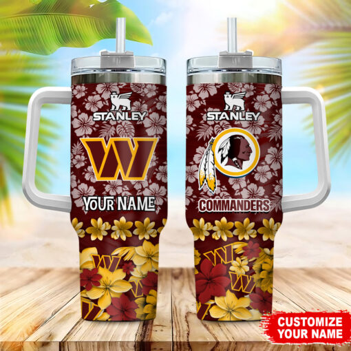 washington commanders nfl tropical floral custom stanley quencher 40oz stainless steel yspj9