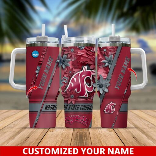 washington state cougars ncaa custom stanley quencher 40oz stainless steel tumbler with handle suiaj