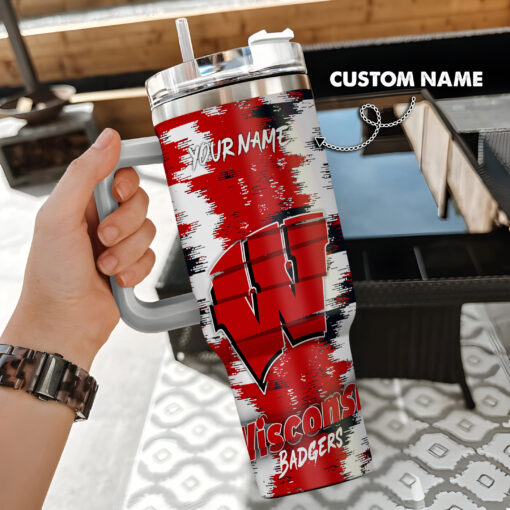 wisconsin badgers ncaa custom stanley quencher 40oz stainless steel tumbler with handle muuca