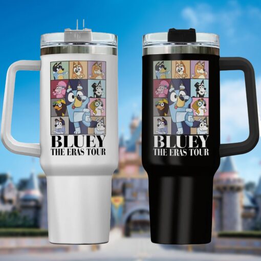 bluey cartoon custom stanley quencher 40oz stainless steel tumbler with handle ruevn