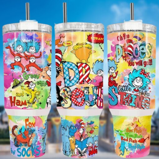 dr seuss cartoon custom stanley quencher 40oz stainless steel tumbler with handle m1iol