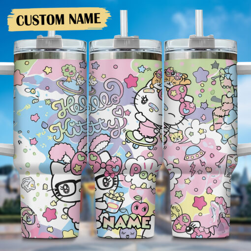 hello kitty cartoon custom stanley quencher 40oz stainless steel tumbler with handle uypti