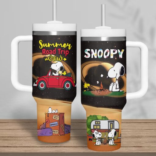 snoopy cartoon custom stanley quencher 40oz stainless steel tumbler skrgr