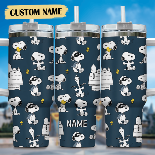 snoopy cartoon custom stanley quencher 40oz stainless steel tumbler with handle 7lrfd