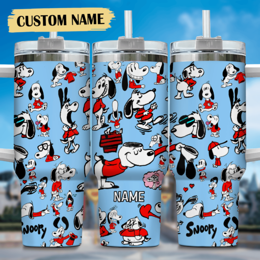 snoopy cartoon custom stanley quencher 40oz stainless steel tumbler with handle bn0j4