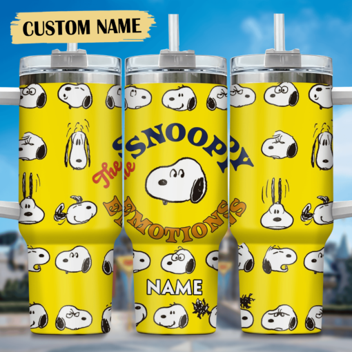 snoopy cartoon custom stanley quencher 40oz stainless steel tumbler with handle