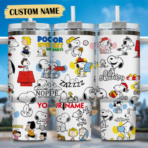 snoopy cartoon custom stanley quencher 40oz stainless steel tumbler with handle fkrh7