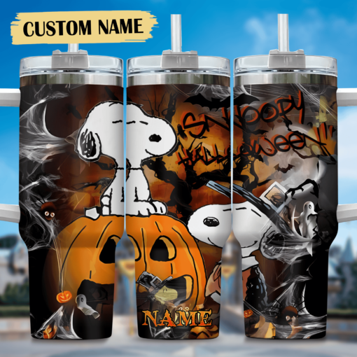 snoopy cartoon custom stanley quencher 40oz stainless steel tumbler with handle