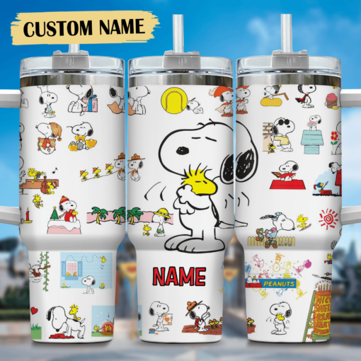 snoopy cartoon custom stanley quencher 40oz stainless steel tumbler with handle natyy