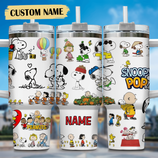 snoopy cartoon custom stanley quencher 40oz stainless steel tumbler with handle o85vw