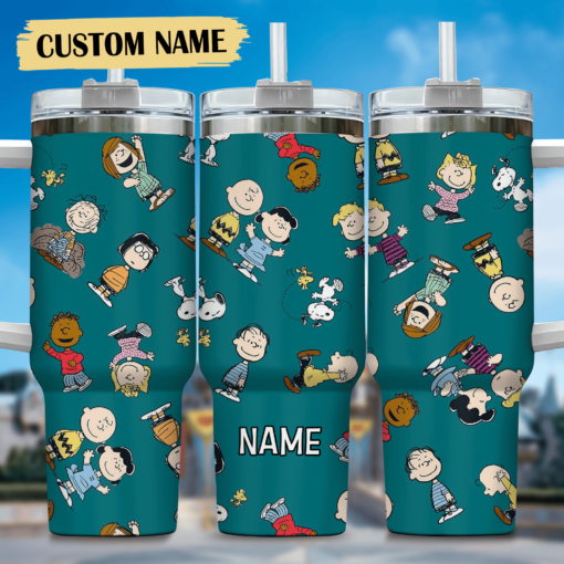 snoopy cartoon custom stanley quencher 40oz stainless steel tumbler with handle pdanj