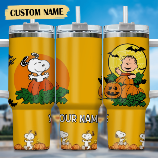 snoopy cartoon custom stanley quencher 40oz stainless steel tumbler with handle qgy7n