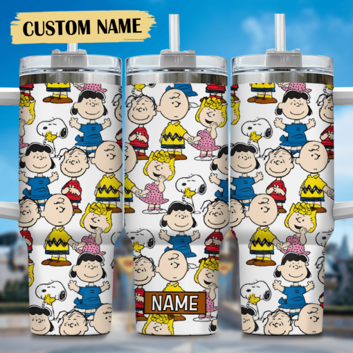 snoopy cartoon custom stanley quencher 40oz stainless steel tumbler with handle s81h1