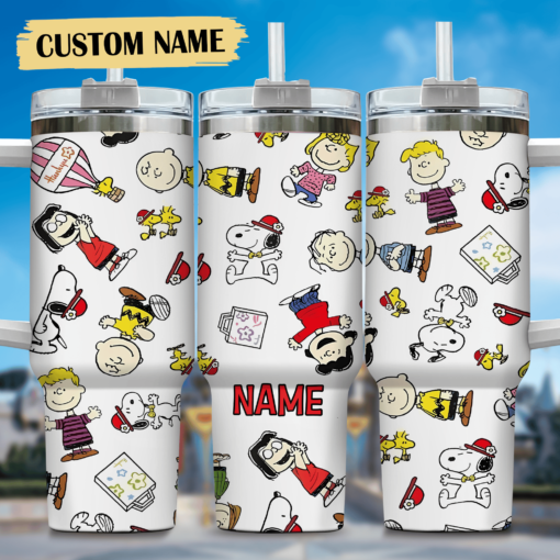 snoopy cartoon custom stanley quencher 40oz stainless steel tumbler with handle yrkir