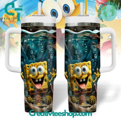 spongebob squarepants cartoon custom stanley quencher 40oz stainless steel tumbler with handle 7ciaj