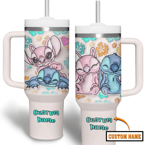 stitch and angel cartoon custom stanley quencher 40oz stainless steel tumbler vjub4