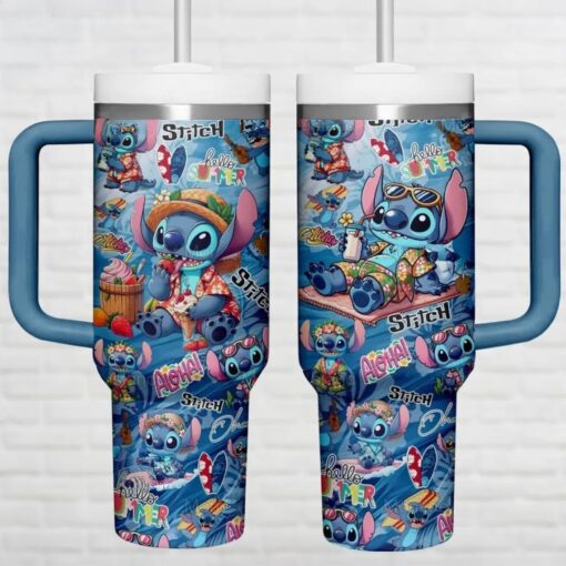 stitch cartoon custom stanley quencher 40oz stainless steel tumbler with handle jqyss