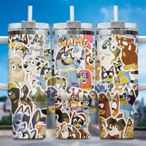 the family bluey cartoon custom stanley quencher 40oz stainless steel tumbler with handle 4hyes