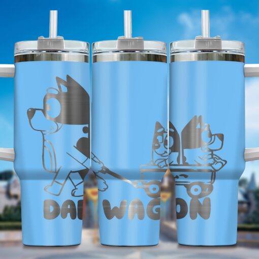 the family bluey cartoon custom stanley quencher 40oz stainless steel tumbler with handle c48o2