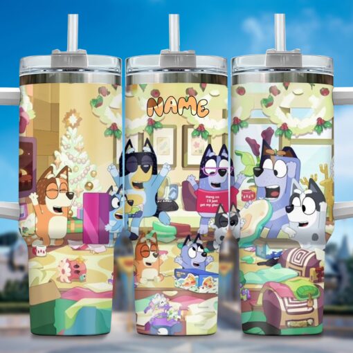 the family bluey cartoon custom stanley quencher 40oz stainless steel tumbler with handle eb5l4