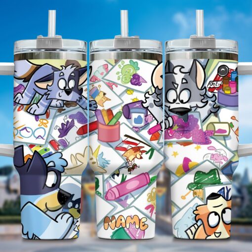 the family bluey cartoon custom stanley quencher 40oz stainless steel tumbler with handle hck5m