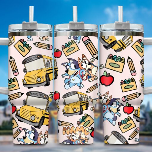 the family bluey cartoon custom stanley quencher 40oz stainless steel tumbler with handle ijn04