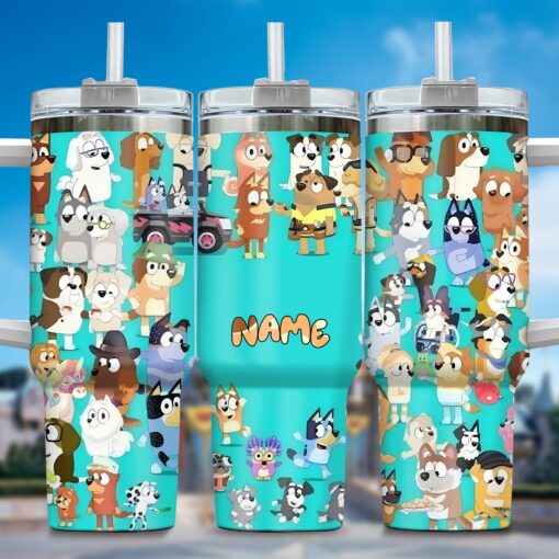 the family bluey cartoon custom stanley quencher 40oz stainless steel tumbler with handle jb8co