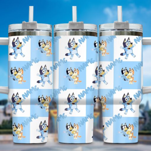 the family bluey cartoon custom stanley quencher 40oz stainless steel tumbler with handle k8sju