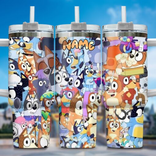 the family bluey cartoon custom stanley quencher 40oz stainless steel tumbler with handle lbzzf