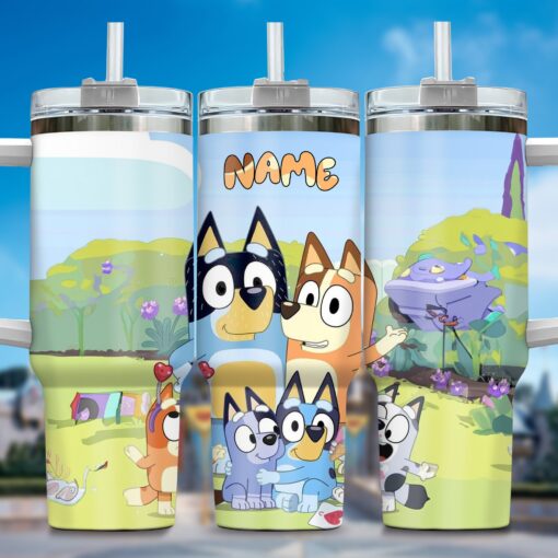 the family bluey cartoon custom stanley quencher 40oz stainless steel tumbler with handle ndgby