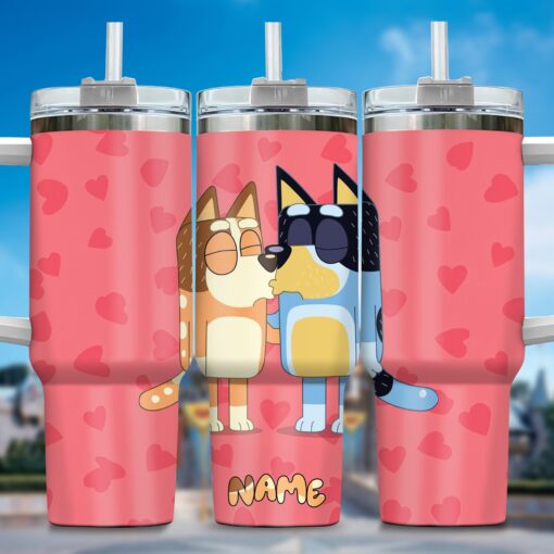 the family bluey cartoon custom stanley quencher 40oz stainless steel tumbler with handle uimil